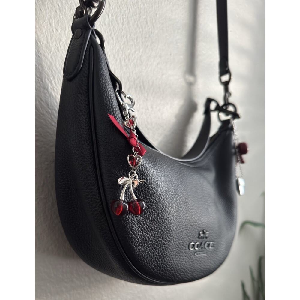 Coach Aria Black Leather Half Moon Crossbody Hobo Shoulder Bag Purse - Picture 9 of 16